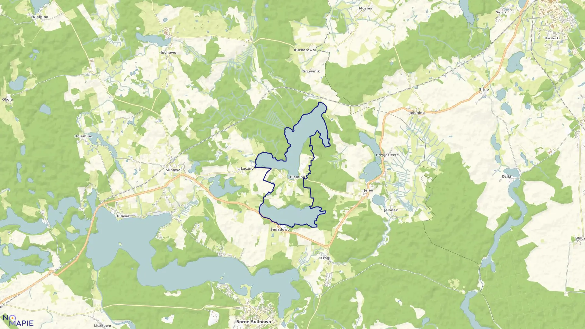 Mapa obrębu Ciemino w gminie Borne Sulinowo