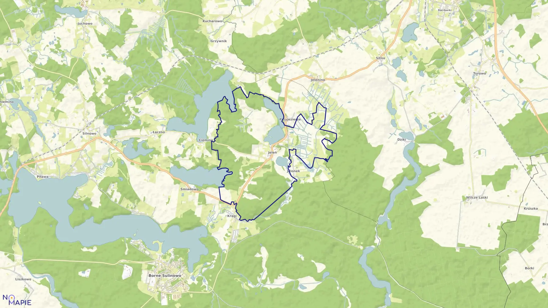 Mapa obrębu Jeleń w gminie Borne Sulinowo