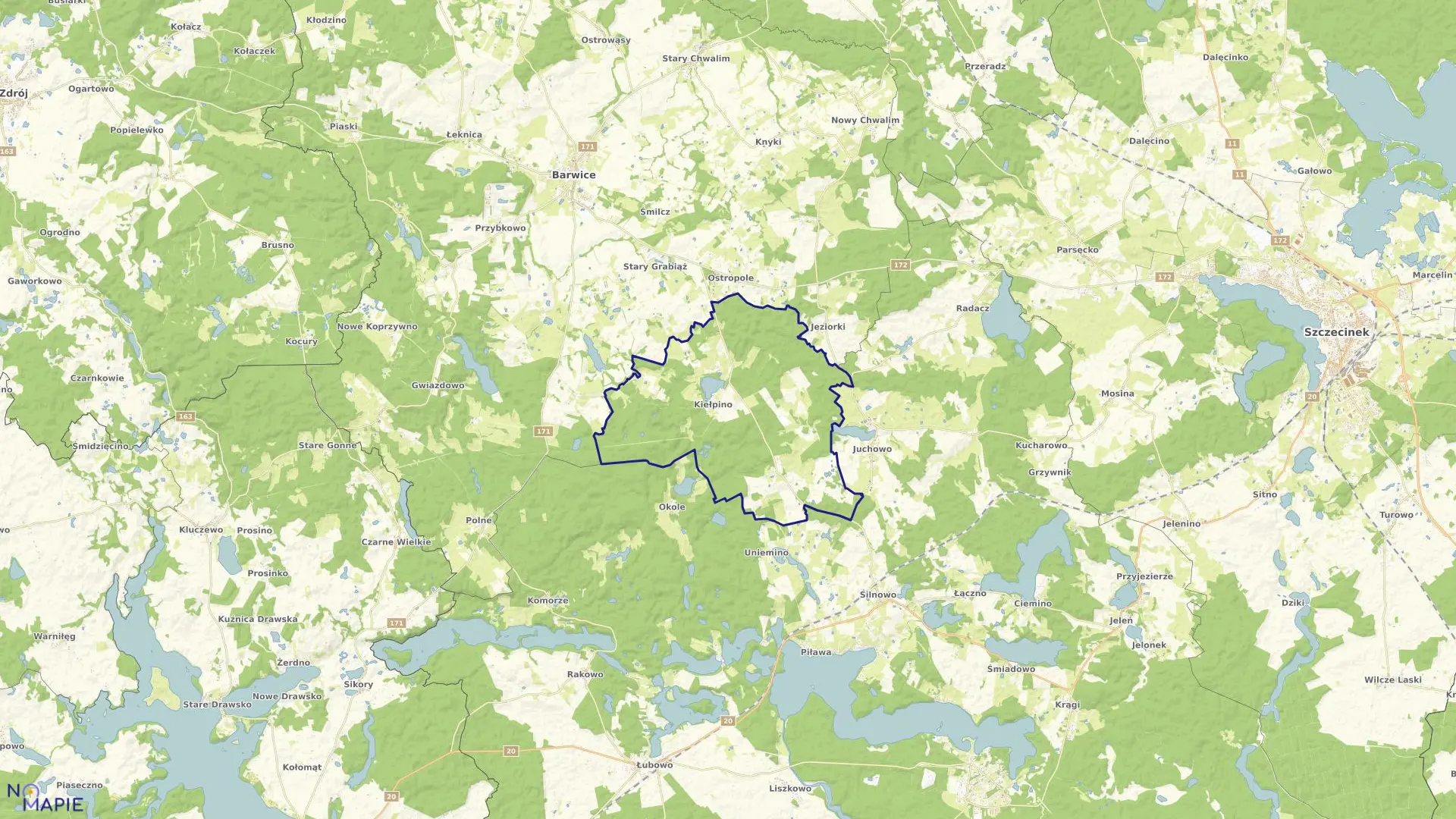 Mapa obrębu Kiełpino w gminie Borne Sulinowo