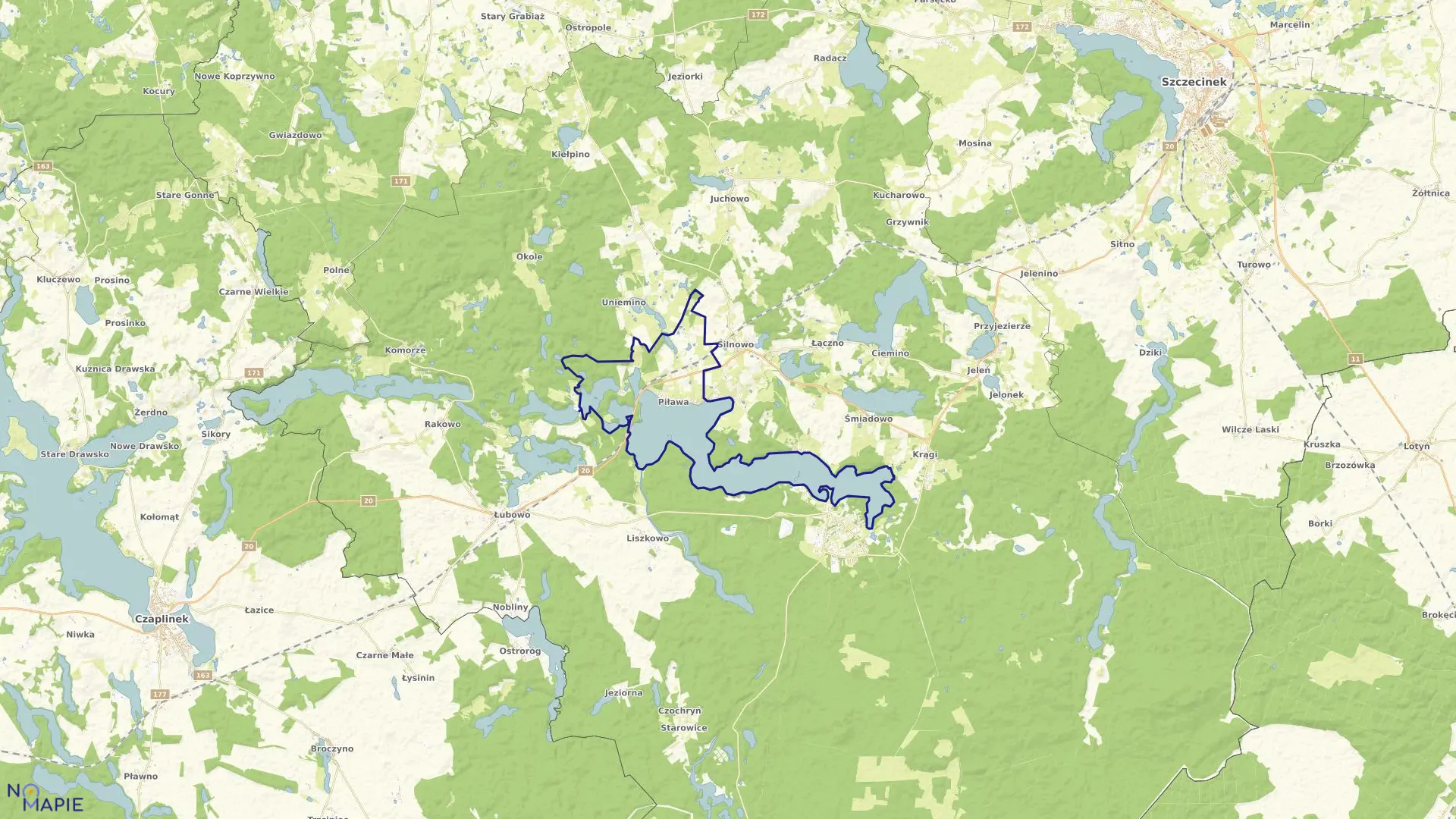 Mapa obrębu Piława w gminie Borne Sulinowo